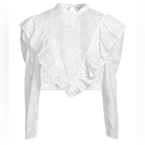Sandro Shena Floral-Embroidered Crop Blouse in White Size 8 - Picture 5 of 10